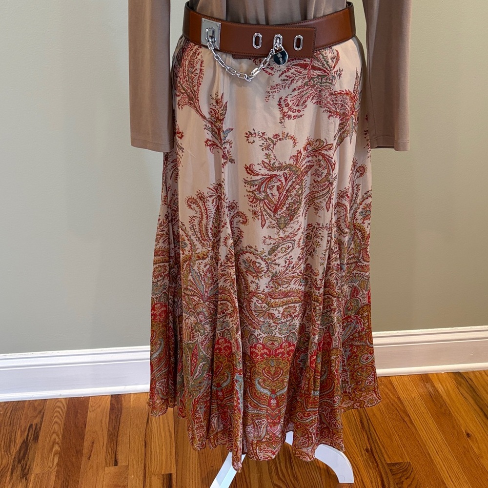 Lauren Ralph Lauren Red and Cream Paisley A-Line Skirt